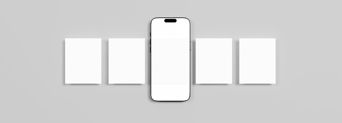 Social Media Post Mockup. Top view of a mobile phone with app page design for user carousel post feed.